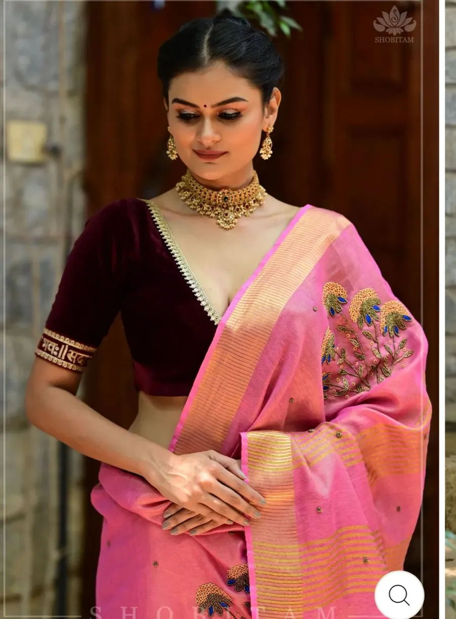 PURE TISSUE JARI BY LINEN FINE QUALITY NEW FLORAL HAND MOTIFS WORK DESIGNS SAREES
